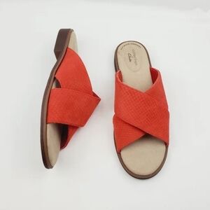 Clarks collection leather burnt orange slide sandals